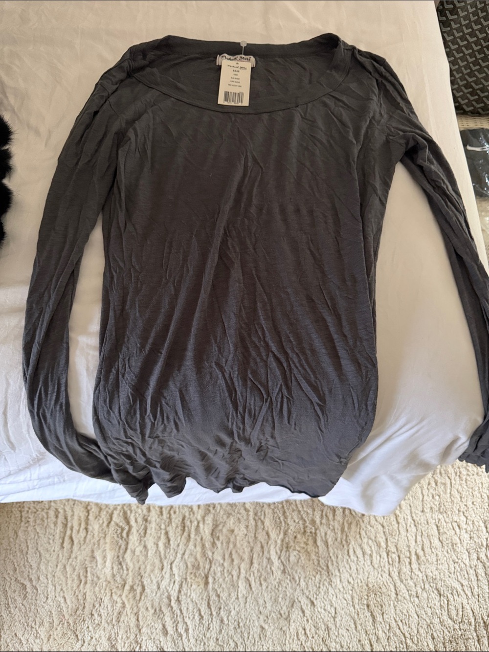 Michael Stars Scoop Neck Long Sleeve Tee in Charcoal Gray